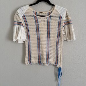 Free People XS Open Knit Flutter Sleeve Top Beach Boho Indie Beach Festival